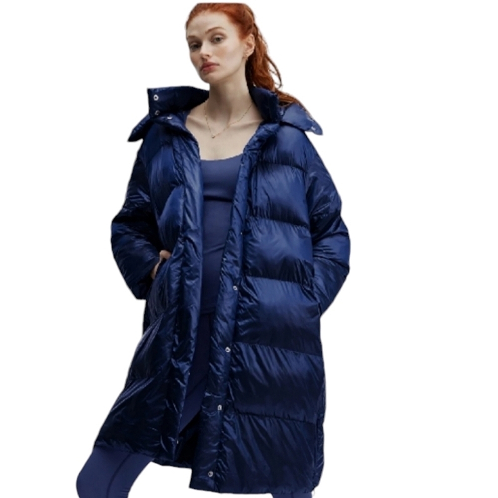Fabletics Royal Blue Adeline Shine Oversized Long Puffer Coat
